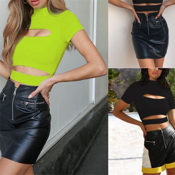 black solid s-3xl plain crop women front hollow elastic basic t-shirts female casual tees short sleeve t-shirt, White
black solid s-3xl plain crop women front hollow elastic basic t-shirts female casual tees short sleeve t-shirt, White