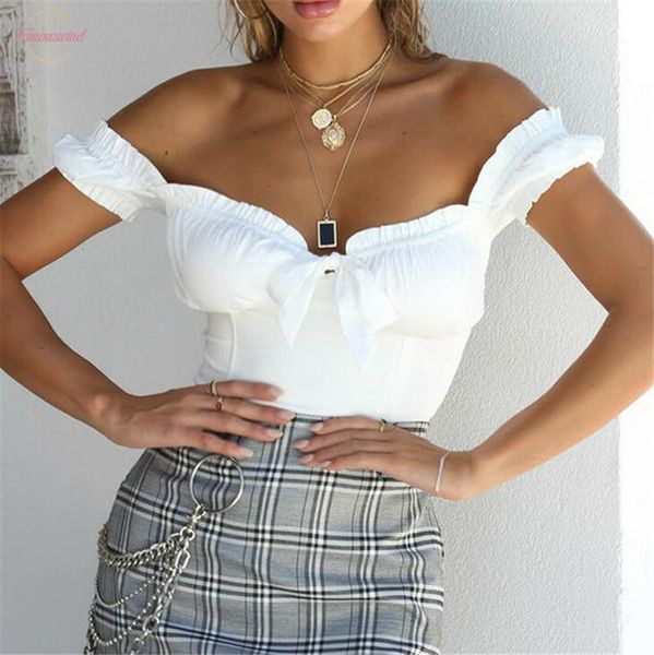 off shoulder women crop t short shirts summer ladies short sleeve ruffle bow knot lace up tees pullovers high street femme, White
off shoulder women crop t short shirts summer ladies short sleeve ruffle bow knot lace up tees pullovers high street femme, White