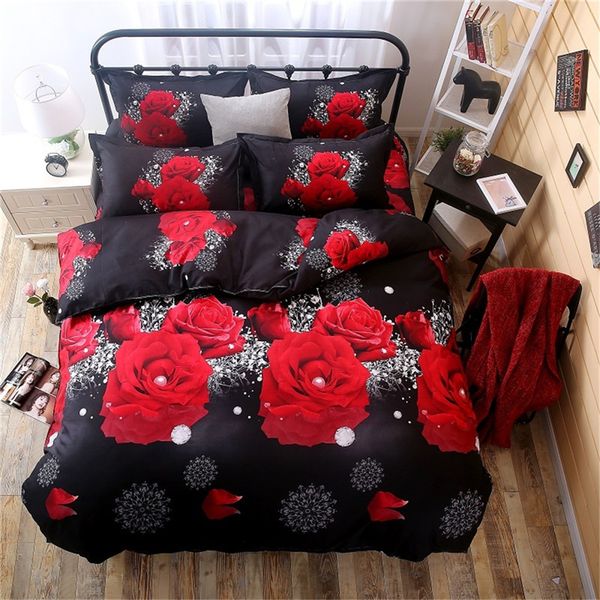 

red rose bloom cartoon bedding sets 3pcs kids duvet cover pillowcase for children boys girls bed 1.2m 1.5m 1.8m 2.0m