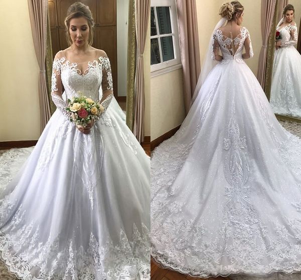 2019 new scoop neck ball gown wedding dress luxury long sleeve princess lace appliqued bridal gown bohemian plus size dresses custom made, White
2019 new scoop neck ball gown wedding dress luxury long sleeve princess lace appliqued bridal gown bohemian plus size dresses custom made, White