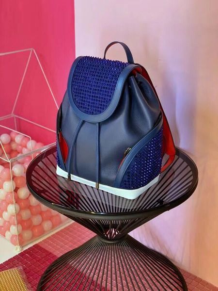 women and men luxury genuine leather backpack r lamb skin spike bags with crystal spins red bottom black color packbag dark blue
women and men luxury genuine leather backpack r lamb skin spike bags with crystal spins red bottom black color packbag dark blue