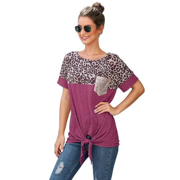 women short sleeves tee shirts round neck leopard patchwork pocket sequin 2020 knotted spring summer loose tshirt, White
women short sleeves tee shirts round neck leopard patchwork pocket sequin 2020 knotted spring summer loose tshirt, White