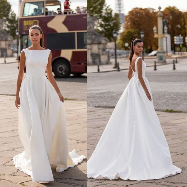 simple a line millanova wedding dresses sleeveless jewel neck satin wedding gowns sweep train robe de mariée, White
simple a line millanova wedding dresses sleeveless jewel neck satin wedding gowns sweep train robe de mariée, White