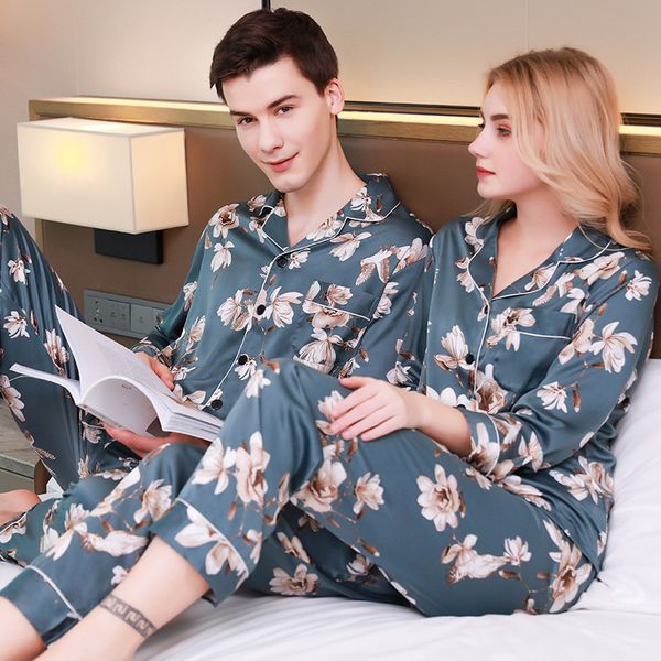 grade lovers silk pajamas long-sleeved pyjama set pants men women sleepwear thin floral silk nightwear home clothes, Blue;gray
grade lovers silk pajamas long-sleeved pyjama set pants men women sleepwear thin floral silk nightwear home clothes, Blue;gray