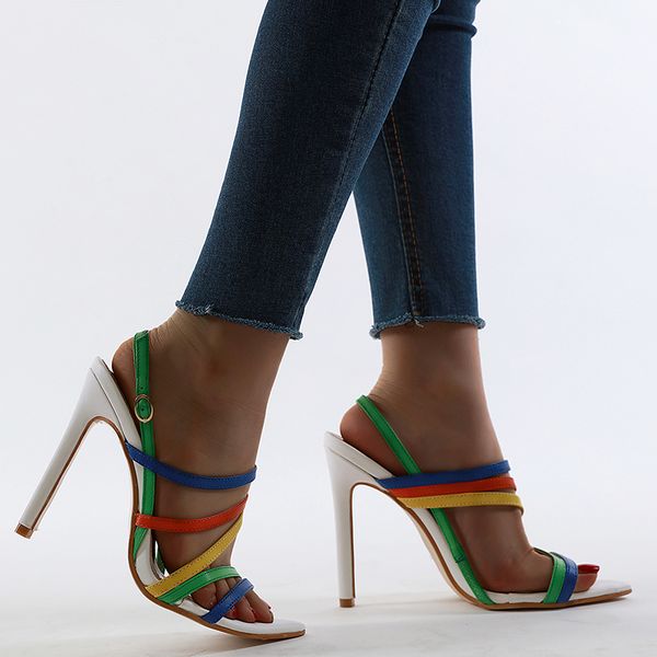 with box fashion mixed color white high heels gladiator women sandals colorful multi strap designer sandals size 35 to 40, Black
with box fashion mixed color white high heels gladiator women sandals colorful multi strap designer sandals size 35 to 40, Black