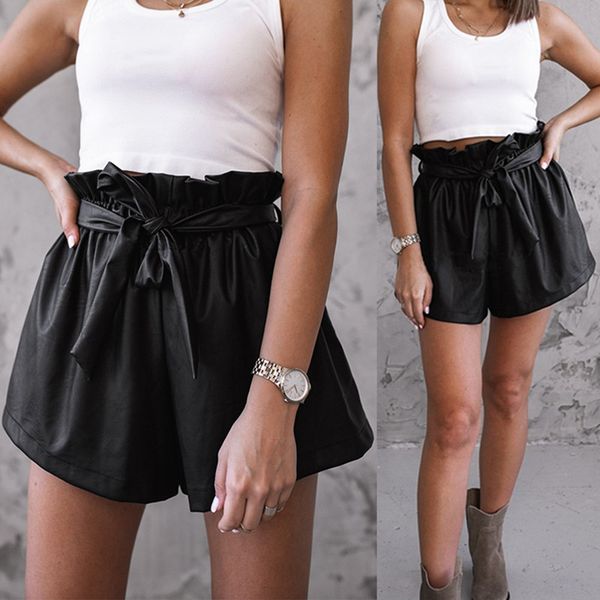 2020 autumn new korean style female leather shorts high waist loose wide leg short femme bow tie sashes pantalones cortos, White;black
2020 autumn new korean style female leather shorts high waist loose wide leg short femme bow tie sashes pantalones cortos, White;black