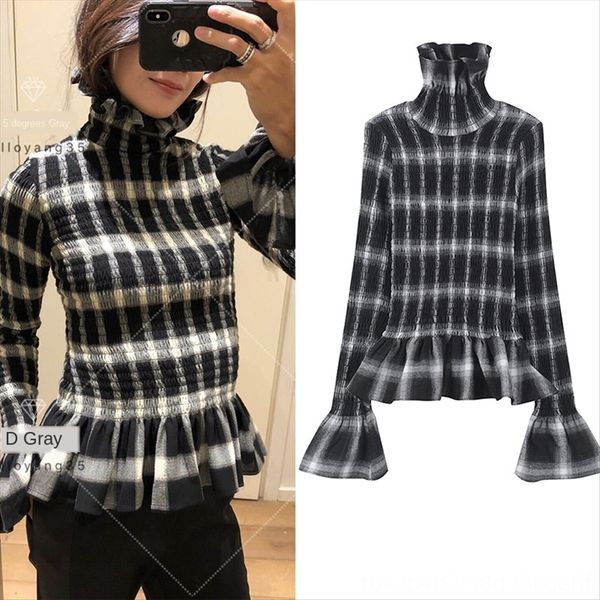 temperament royal style black and white plaid high horn horn collar trumpet sleeve slim base shirt
temperament royal style black and white plaid high horn horn collar trumpet sleeve slim base shirt