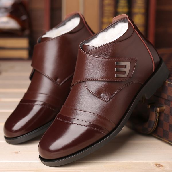 2020 new winter shoes men boots genuine leather warm shoes men ankle boots father cow leather male footwear 38-44, Black