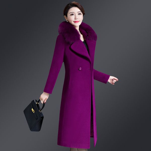 women's wool coat 2019 new fashion large fur collar long coat jacket autumn and winter elegant woolen coats 5xl, Black
women's wool coat 2019 new fashion large fur collar long coat jacket autumn and winter elegant woolen coats 5xl, Black