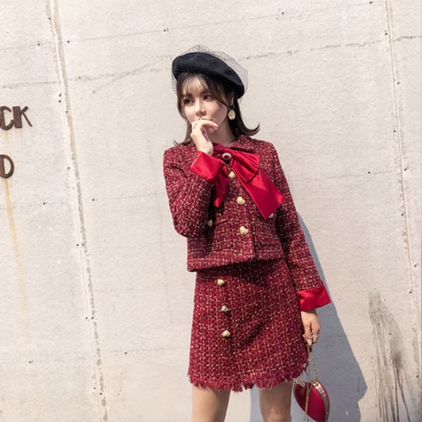 2018 autumn tweed skirt suit set causal women two piece set short jacket+tassel skirt long sleeve slim red sets woman two pieces, Gray
2018 autumn tweed skirt suit set causal women two piece set short jacket+tassel skirt long sleeve slim red sets woman two pieces, Gray