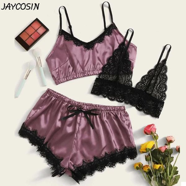 3pc women lace bra stain silk camisole sleepwear v neck lingerie bow nightwear boyshort shorts women pajamas sets, Black;red
3pc women lace bra stain silk camisole sleepwear v neck lingerie bow nightwear boyshort shorts women pajamas sets, Black;red