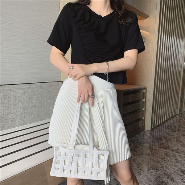 ins western style ultra short t-shirt design sense irregular wrinkles short-sleeved t-shirt slim female new, White
ins western style ultra short t-shirt design sense irregular wrinkles short-sleeved t-shirt slim female new, White