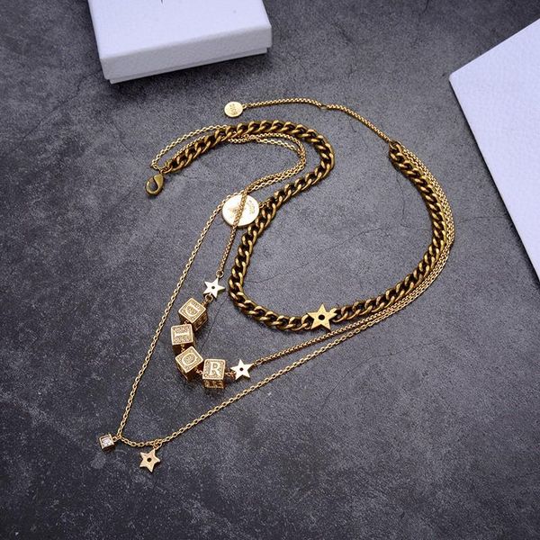 dice stars multi-layer fashion jewelry womens micro-set wild necklace, Silver