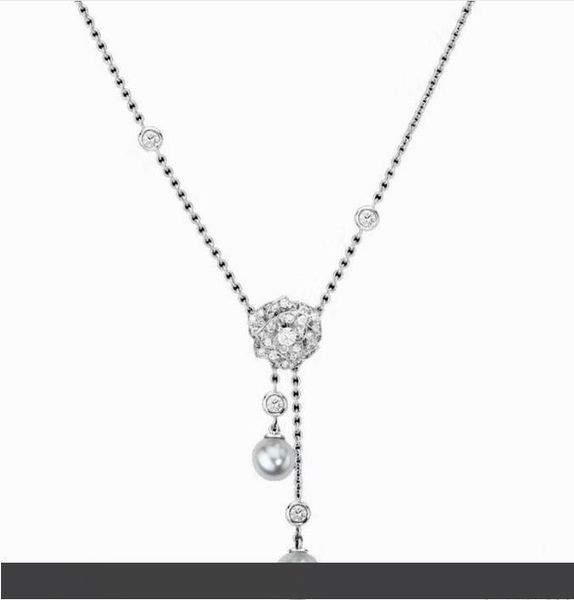 

женщина ожерелье ювелирных изделий высокого качества 925 серебряный цветок кулон двойной раскат ожерелье для женщин любят подарок, Silver