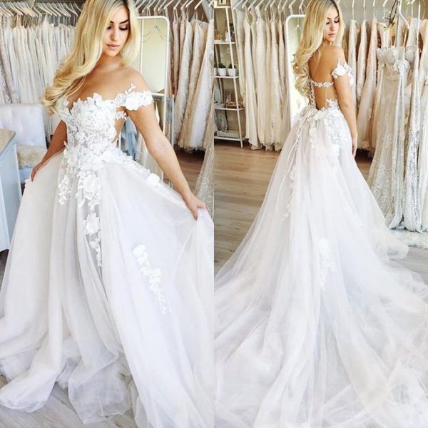 plus size off the shoulder tulle vestidos de noiva sleeveless backless appliques sweep train boho bridal wedding dress custom made, White
plus size off the shoulder tulle vestidos de noiva sleeveless backless appliques sweep train boho bridal wedding dress custom made, White