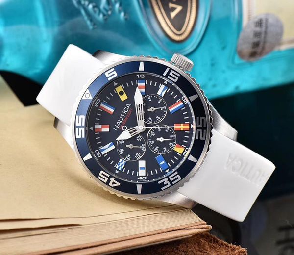 2019 new luxury designer men's watch nautica ncs flags silicone stainless steel chronograph, Slivery;brown
2019 new luxury designer men's watch nautica ncs flags silicone stainless steel chronograph, Slivery;brown