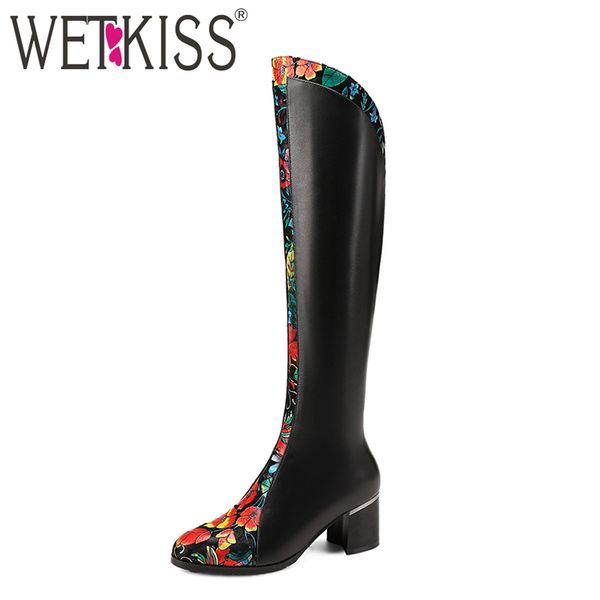wetkiss brand designers floral print over knee boots genuine leather winter boots for ladies shoes woman high heels zipper, Black
wetkiss brand designers floral print over knee boots genuine leather winter boots for ladies shoes woman high heels zipper, Black