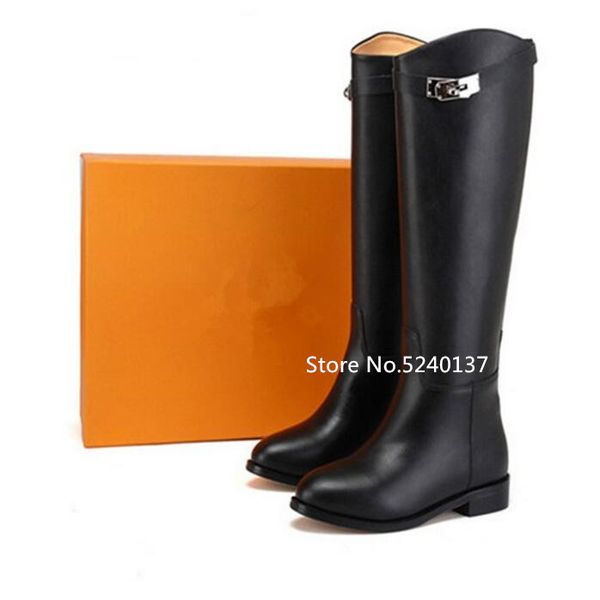 european design buckle strap women knee-high boots slip-on autumn/winter leather/short plush lining knight boots, Black
european design buckle strap women knee-high boots slip-on autumn/winter leather/short plush lining knight boots, Black