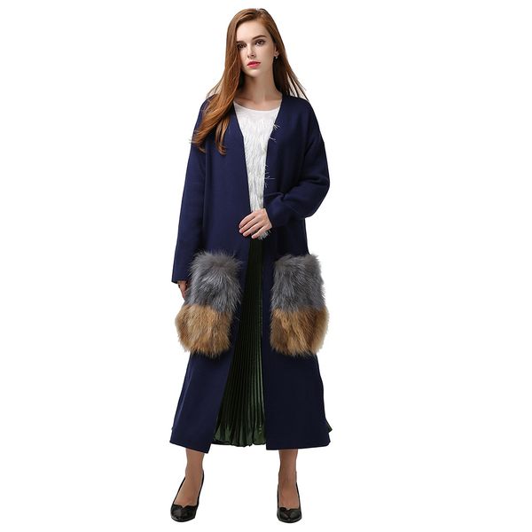 autumn attachable natural fur pockets long cardigan trench coat women camel blue red elegant knitted fashion cloth new ja0010-dp, Black
autumn attachable natural fur pockets long cardigan trench coat women camel blue red elegant knitted fashion cloth new ja0010-dp, Black