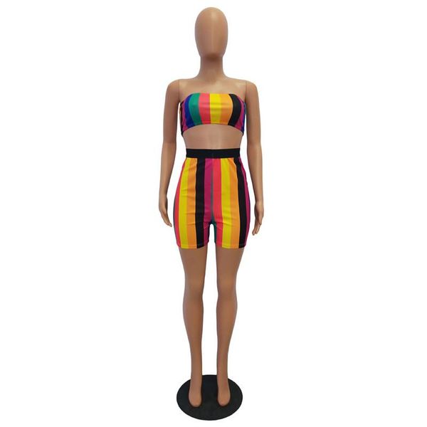 women tracksuit rainbow striped strapless crop and shorts set fashion fitness colorful summer two piece outfits female convention, Gray
women tracksuit rainbow striped strapless crop and shorts set fashion fitness colorful summer two piece outfits female convention, Gray