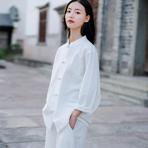 blouse women cotton linen solid color female cardigan coat large size loose casual long sleeve women, White
blouse women cotton linen solid color female cardigan coat large size loose casual long sleeve women, White
