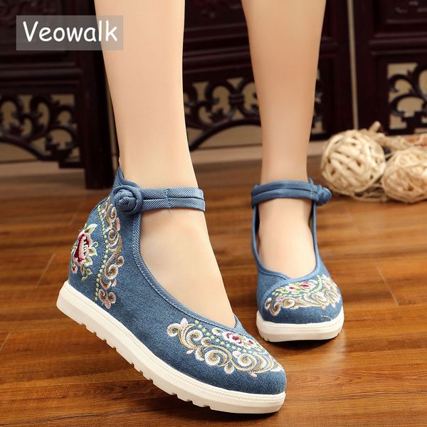 veowalk high end floral embroidered women canvas flat platforms mid ankle strap chinese style ladies casual denim shoes, Black
veowalk high end floral embroidered women canvas flat platforms mid ankle strap chinese style ladies casual denim shoes, Black