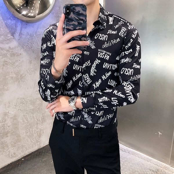 fashion letters print men shirt long sleeve casual slim fit business dress shirts streetwear social blouse camisa, White;black
fashion letters print men shirt long sleeve casual slim fit business dress shirts streetwear social blouse camisa, White;black