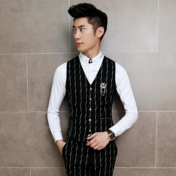 men black suit vest classic business casual male dress vests size 3xl slim fit mens vests stripes waistcoat man, Black;white
men black suit vest classic business casual male dress vests size 3xl slim fit mens vests stripes waistcoat man, Black;white