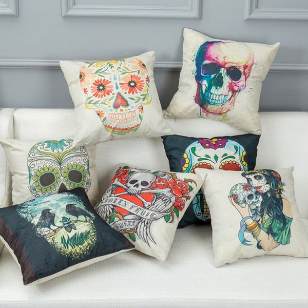 household halloween theme colorful skull pattern personality flax practical pillow case
household halloween theme colorful skull pattern personality flax practical pillow case