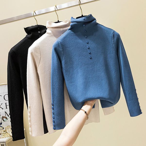 autumn winter knitted turtleneck sweater women casual long sleeve pullovers sweaters women elegant button white sweaters q1726, White;black
autumn winter knitted turtleneck sweater women casual long sleeve pullovers sweaters women elegant button white sweaters q1726, White;black