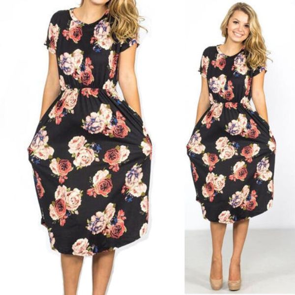 women ladies casual short sleeve floral summer dress fashion new evening party mini dress round neck a line dresses, Black;gray
women ladies casual short sleeve floral summer dress fashion new evening party mini dress round neck a line dresses, Black;gray