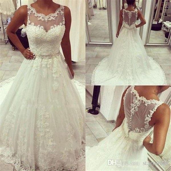 beach sheer neck vintage country wedding dresses a line lace applique beaded sash wedding dresses south africa tulle train, White
beach sheer neck vintage country wedding dresses a line lace applique beaded sash wedding dresses south africa tulle train, White
