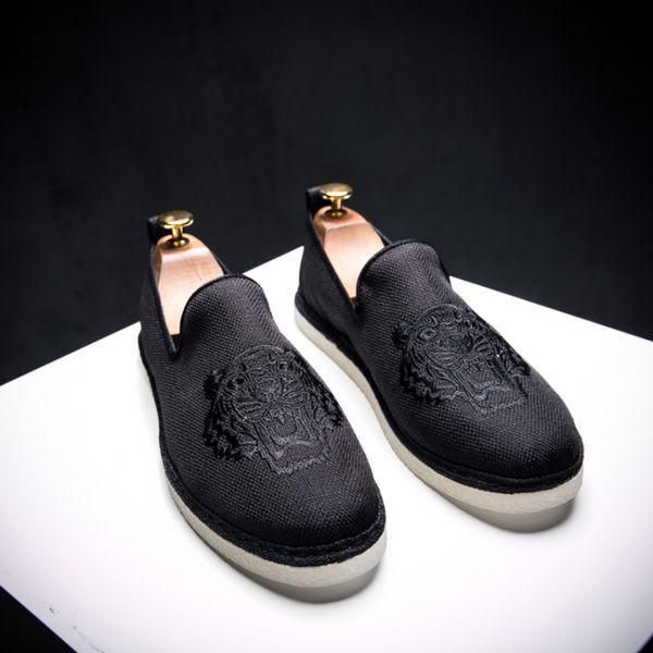 mens canva shoe male hemp espadrille tiger embroidery designer handmade fisherman shoes slip on mens loafers flats c09, Black 
mens canva shoe male hemp espadrille tiger embroidery designer handmade fisherman shoes slip on mens loafers flats c09, Black