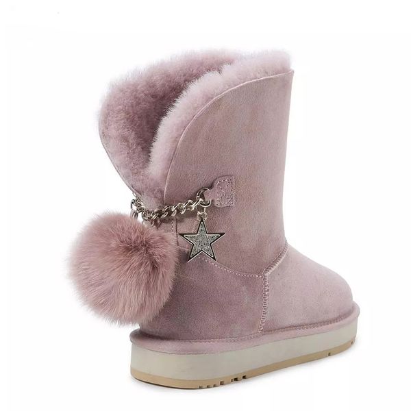 Sheepskin Leather Wool Fur Lined Suede Casual Winter Boots for Women Snow Boots Fox Fur Pom-pom Star Tassels Dusk Pink Grey, Black
Sheepskin Leather Wool Fur Lined Suede Casual Winter Boots for Women Snow Boots Fox Fur Pom-pom Star Tassels Dusk Pink Grey, Black