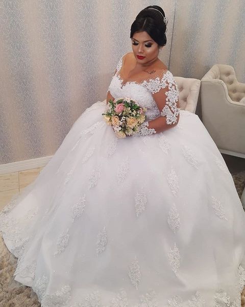 white lace appliques plus size wedding dresses beaded scoop neck long sleeves lace up back wedding gowns bride dresses robe de mariee
white lace appliques plus size wedding dresses beaded scoop neck long sleeves lace up back wedding gowns bride dresses robe de mariee