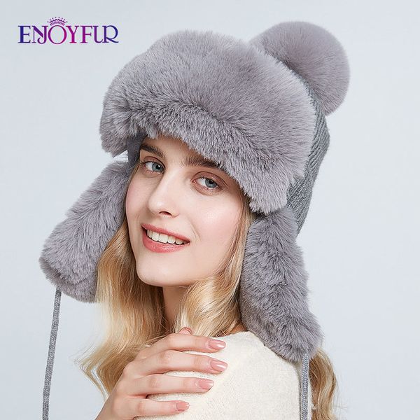 enjoyfur bomber hats for women winter warm knitted caps with ear flap faux rabbit fur beanies with pom pom y200102, Blue;gray
enjoyfur bomber hats for women winter warm knitted caps with ear flap faux rabbit fur beanies with pom pom y200102, Blue;gray