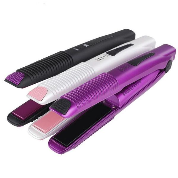 

portable usb rechargeable ceramic mini hair straightener cordless hair flat iron curler tools, Black