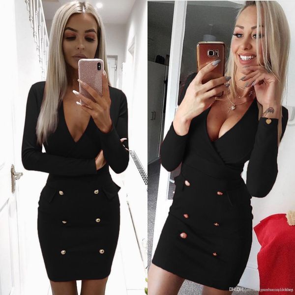 ol v neck dress womens autumn bodycon dress buttons designer clothes work pencil dress, Black;gray
ol v neck dress womens autumn bodycon dress buttons designer clothes work pencil dress, Black;gray
