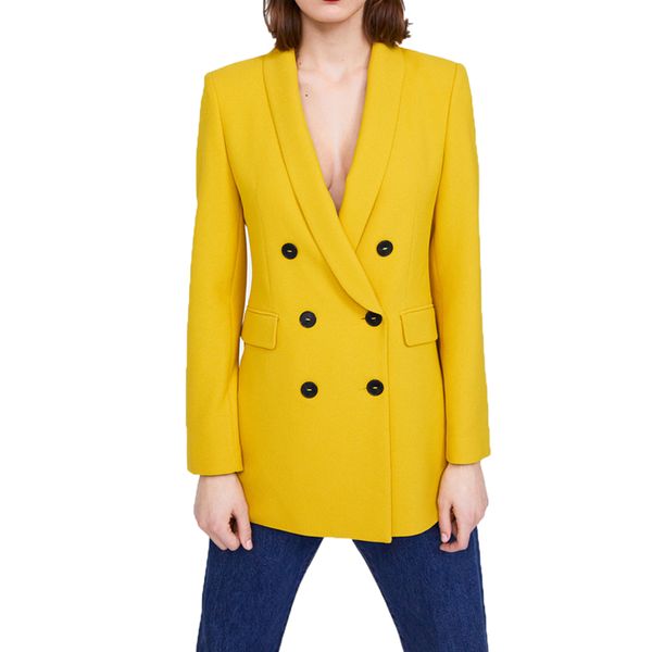 spring 2019 casual yellow blazer women long sleeve coat women double breasted womens clothing long blazer, White;black
spring 2019 casual yellow blazer women long sleeve coat women double breasted womens clothing long blazer, White;black