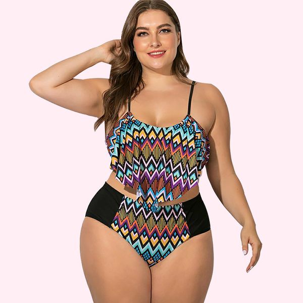 plus size bikini swimsuit women high waisted tummy control two piece tankini suits contrast geometric print ruffled
plus size bikini swimsuit women high waisted tummy control two piece tankini suits contrast geometric print ruffled
