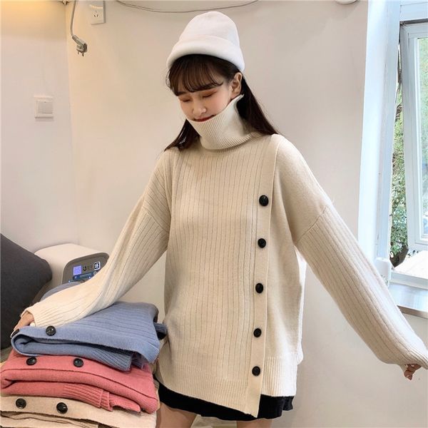 autumn and winter 2019 new turtleneck pullover sweater women's loose knitted button patch casual korean sweater f526, White;black
autumn and winter 2019 new turtleneck pullover sweater women's loose knitted button patch casual korean sweater f526, White;black