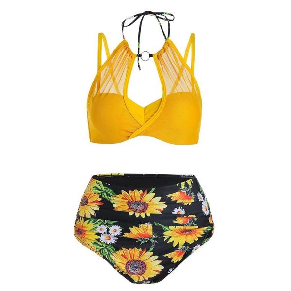 sunflower print bikini set big bra bandeau lace up high waist vintage buttom tankini swimsuit women beach bathing suit, White
sunflower print bikini set big bra bandeau lace up high waist vintage buttom tankini swimsuit women beach bathing suit, White