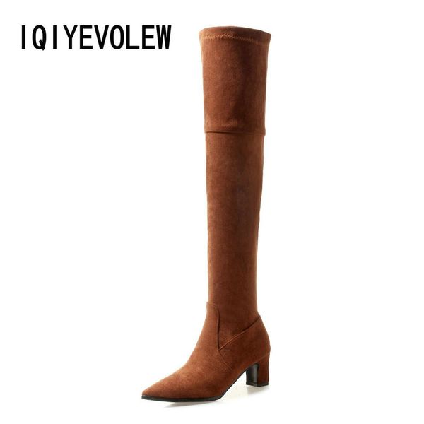 fashion over the knee boots women pointed toe chunky block high heel suede stretch thigh high boots side zipper winter shoes, Black
fashion over the knee boots women pointed toe chunky block high heel suede stretch thigh high boots side zipper winter shoes, Black