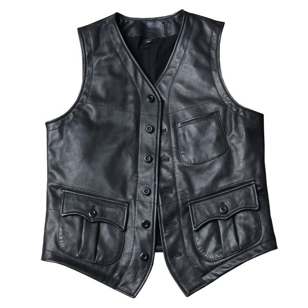 men's vests real leather vest vintage west cowboy genuine cowhide sleeveless jackets motorcycle biker casual waistcoat, Black;white
men's vests real leather vest vintage west cowboy genuine cowhide sleeveless jackets motorcycle biker casual waistcoat, Black;white