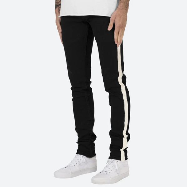 black men's jeans fashion designer distressed striped stitching jeans cotton new men's slim, Blue
black men's jeans fashion designer distressed striped stitching jeans cotton new men's slim, Blue