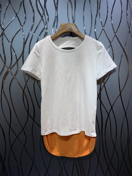 summer 2019 new women's doubled neck back colour matching 430 short sleeve with short back and long, White
summer 2019 new women's doubled neck back colour matching 430 short sleeve with short back and long, White