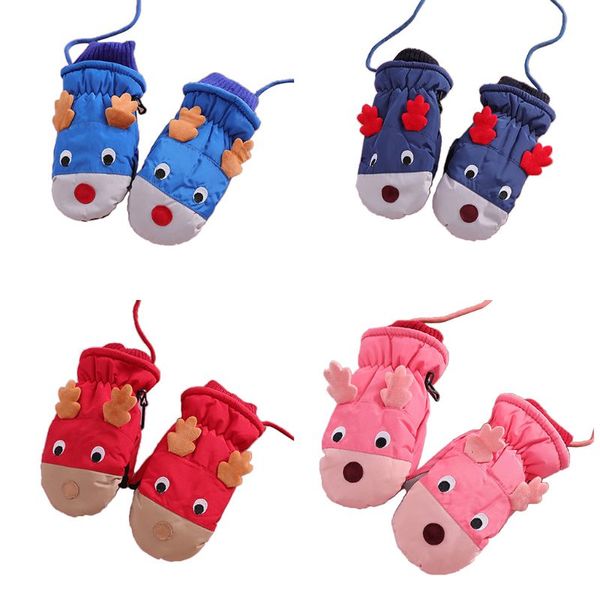 cartoon elk children ski gloves outdoor waterproof non-slip kids mittens d08c, White 
cartoon elk children ski gloves outdoor waterproof non-slip kids mittens d08c, White