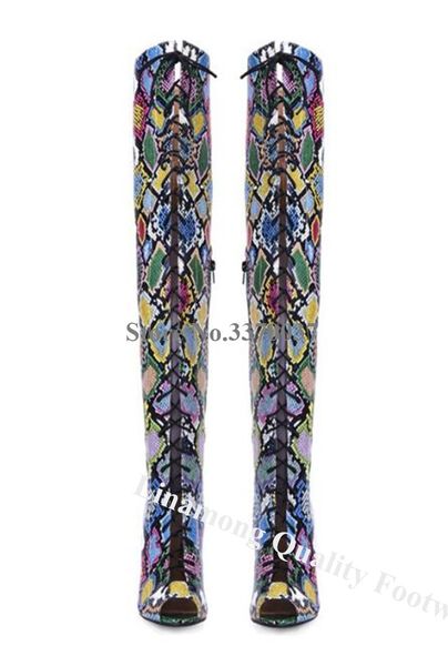 western style peep toe mixed-colors snake leather over knee gladiator boots lace-up thigh high long high heel boots dress heels, Black
western style peep toe mixed-colors snake leather over knee gladiator boots lace-up thigh high long high heel boots dress heels, Black