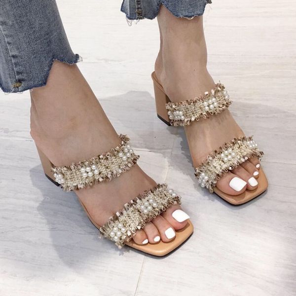 square toe block heel shoes ladies' slippers slides slipers women fringe med low string bead 2020 summer rome, Black
square toe block heel shoes ladies' slippers slides slipers women fringe med low string bead 2020 summer rome, Black