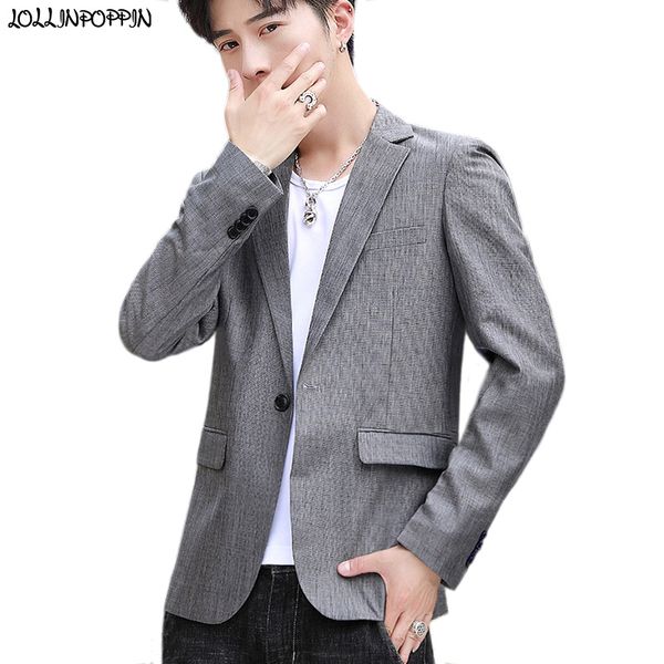 men gray casual blazers notched lapel suit jacket korean fashion mens single-button melange grey blazer, White;black
men gray casual blazers notched lapel suit jacket korean fashion mens single-button melange grey blazer, White;black